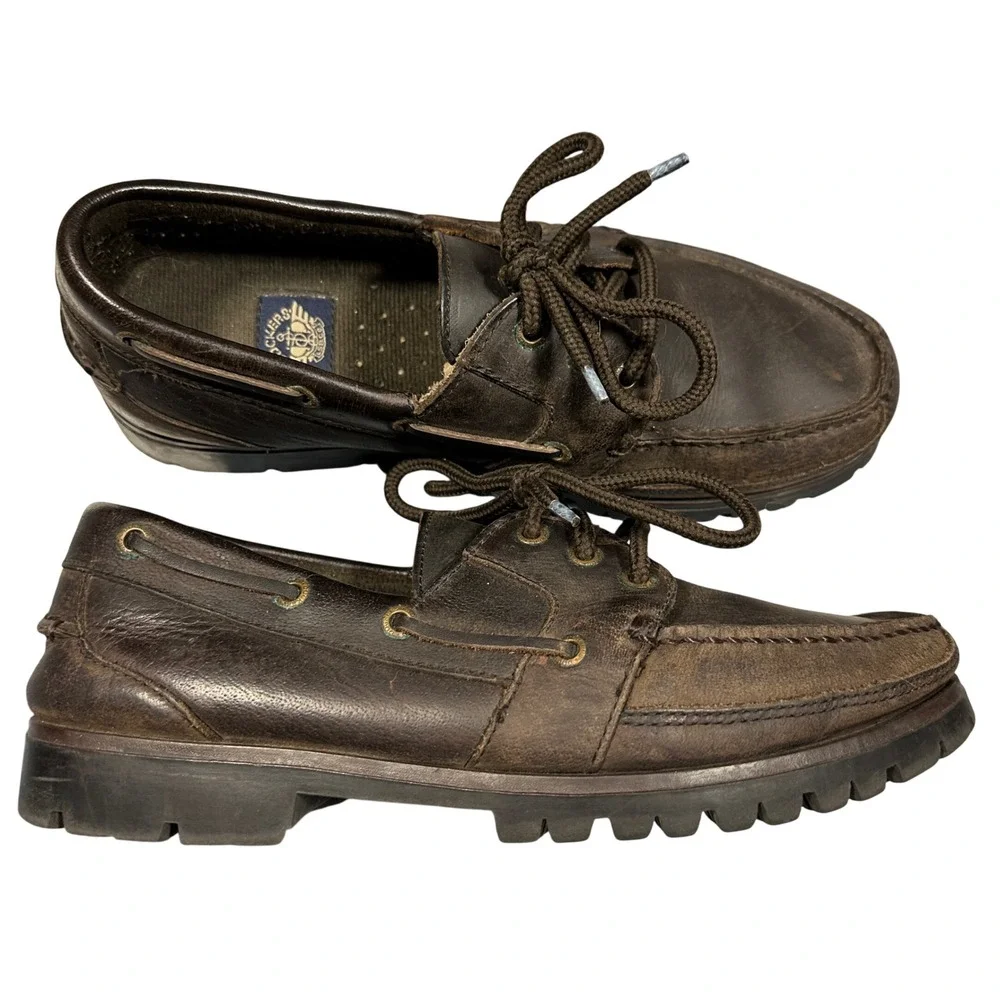 Dockers Mens FPC-1401 Brown Leather Lug Sole Boat Shoes Size 9M Rugged Loafers
